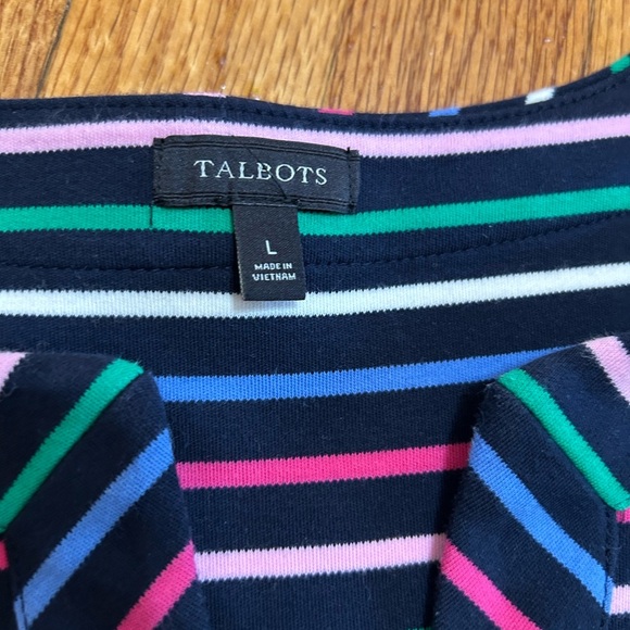 Talbots Bow Stripe Knit Dress V Neck Bow Colorful A Line Short Sleeve Size L - Picture 4 of 9
